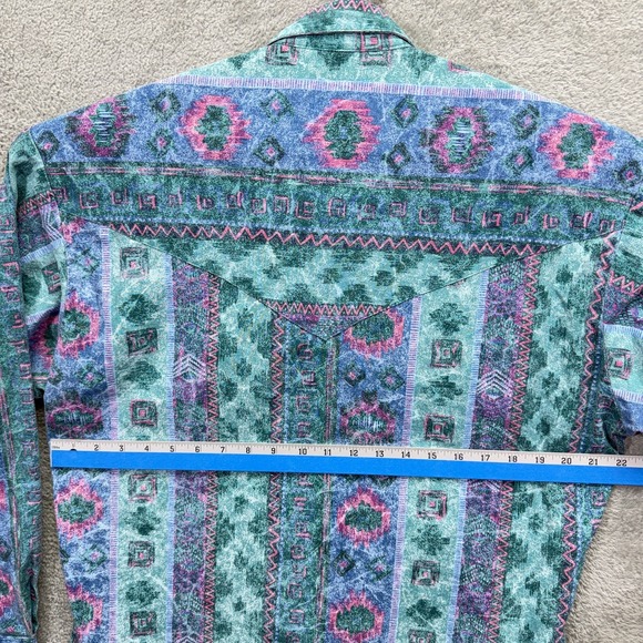 VTG Rockmount Ranch Wear Shirt Men Medium Green Aztec Pearl Snap Western Relaxed - Picture 6 of 7